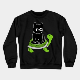 Black Cat Riding on Green Turtle Crewneck Sweatshirt